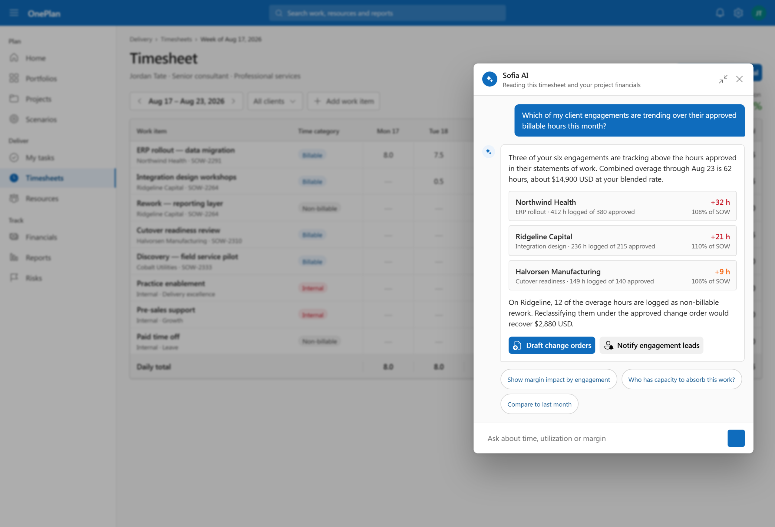 Best Professional Services Automation Software 8 sofia over timesheet scaled